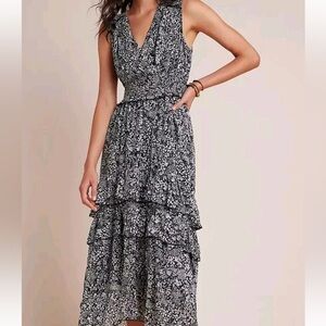 Anthropologie Black and White Floral Dress